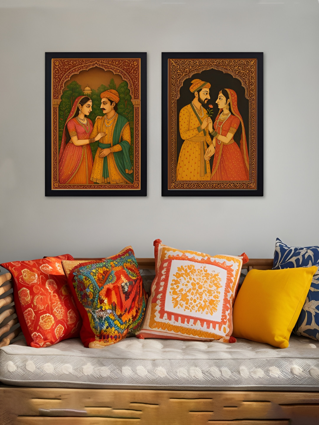 Giftii Black Wood 2 Pcs Wall Living Room Rectangle Potrait Paintings Wall Art