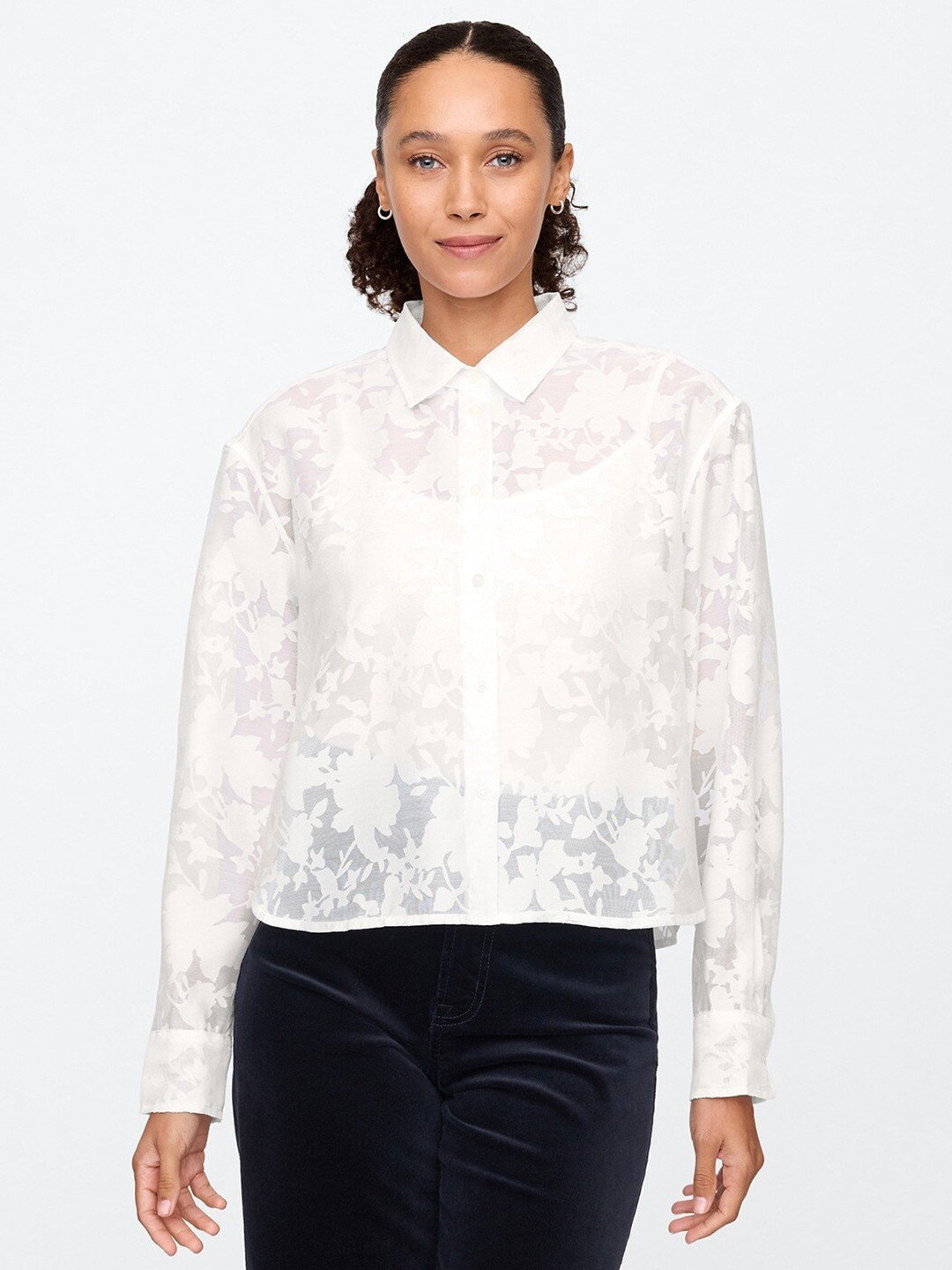 GAP Floral Design Relaxed Fit Sheer Shirt