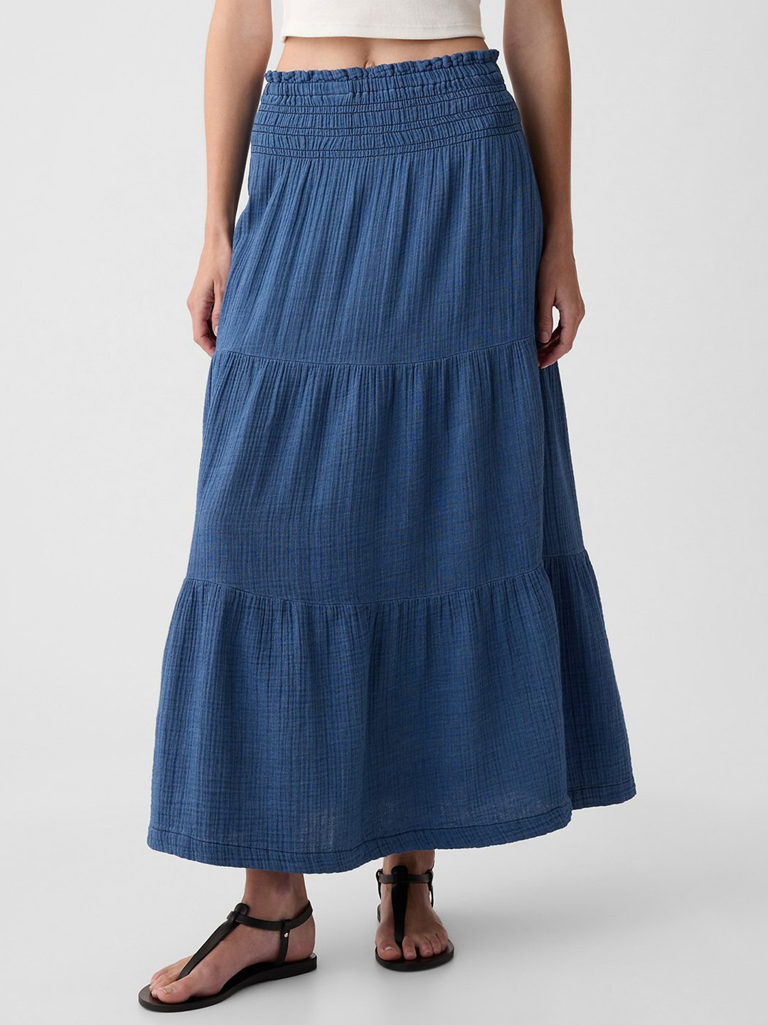 GAP Women Gathered & Smocked Detailed Pure Cotton Tiered Maxi Skirts