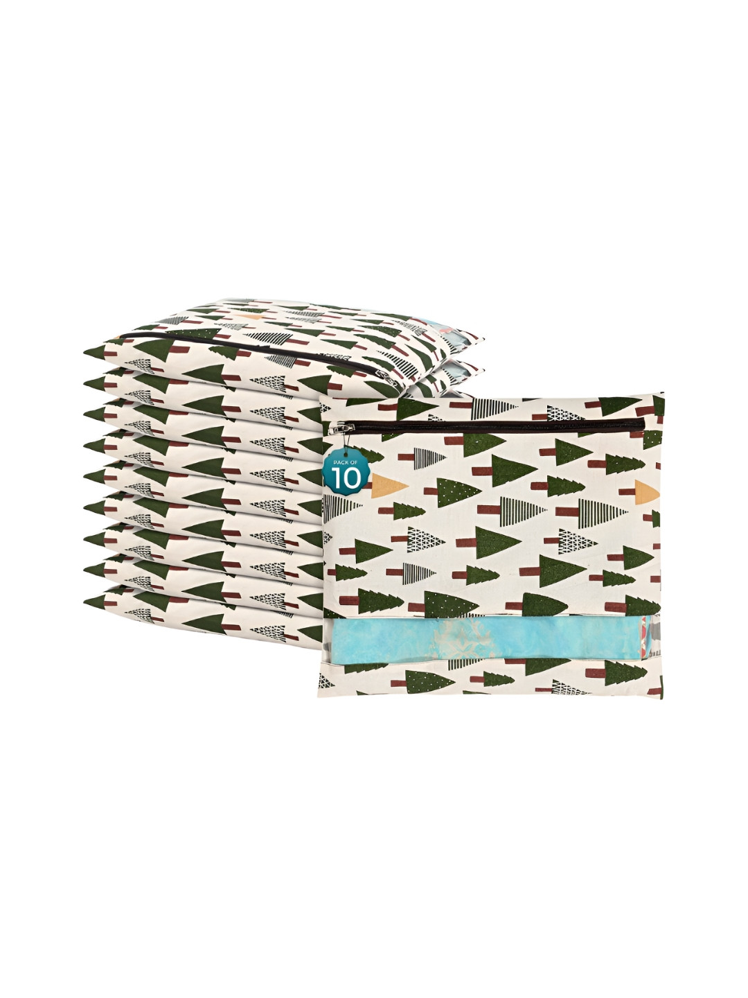 Aura Green 10 Pcs Mesh Window Cotton Single Saree Cover & Storage Multi-Utility Organisers