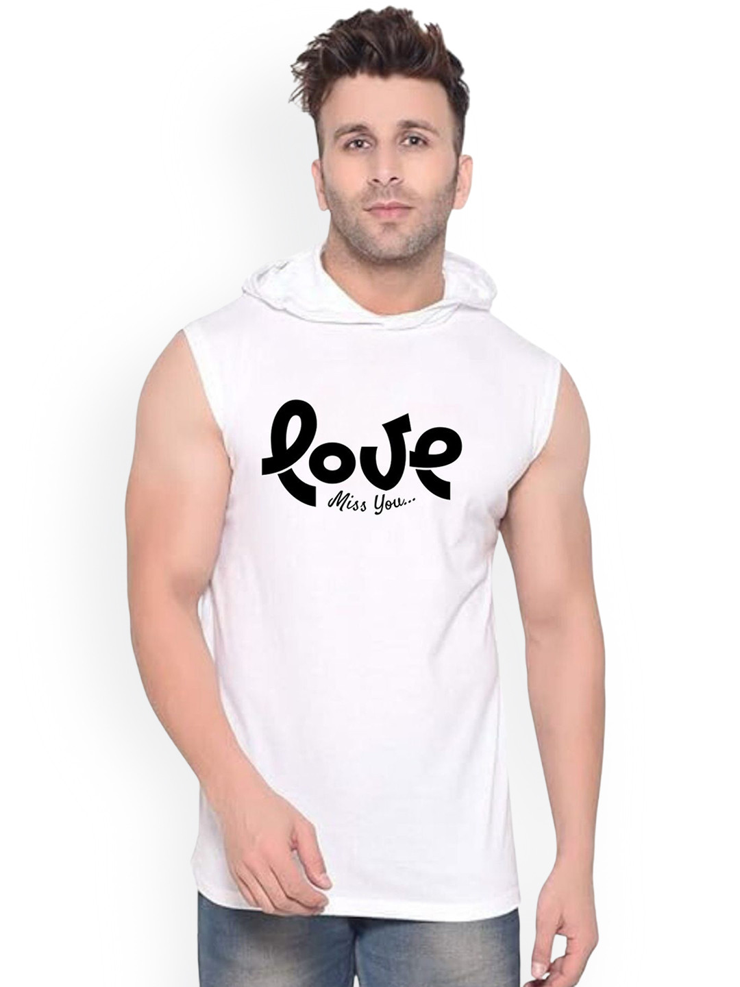 FABSTIEVE Love Miss You Printed Gym Vest vk t-050_Print-262_gym_vest White M