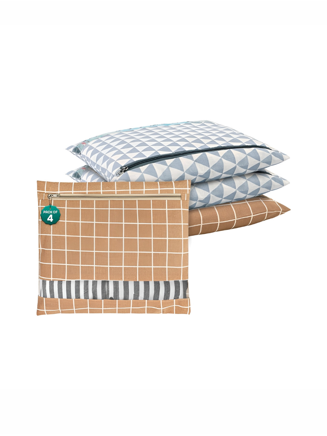 Aura Brown & Grey 4 Pcs Almirah Packing Bag Hanging Clothe Cover Multi-Utility Organisers