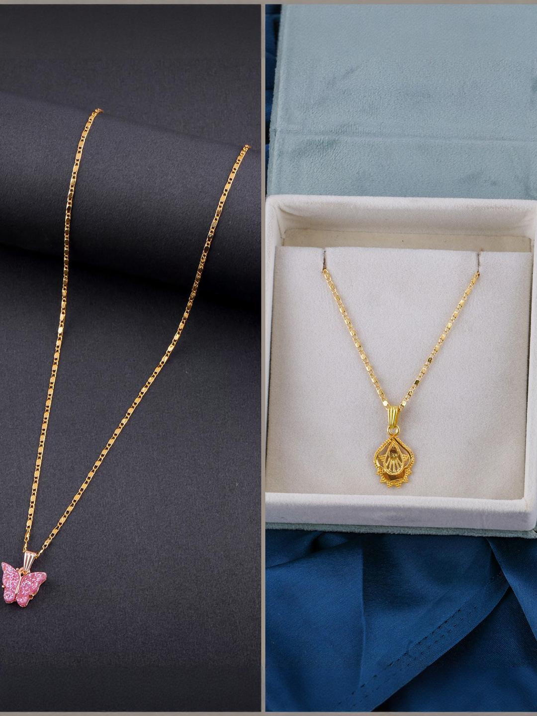 DressBerry Set of 2 Gold-Plated Shining Butterfly Shaped Pendants with Chains