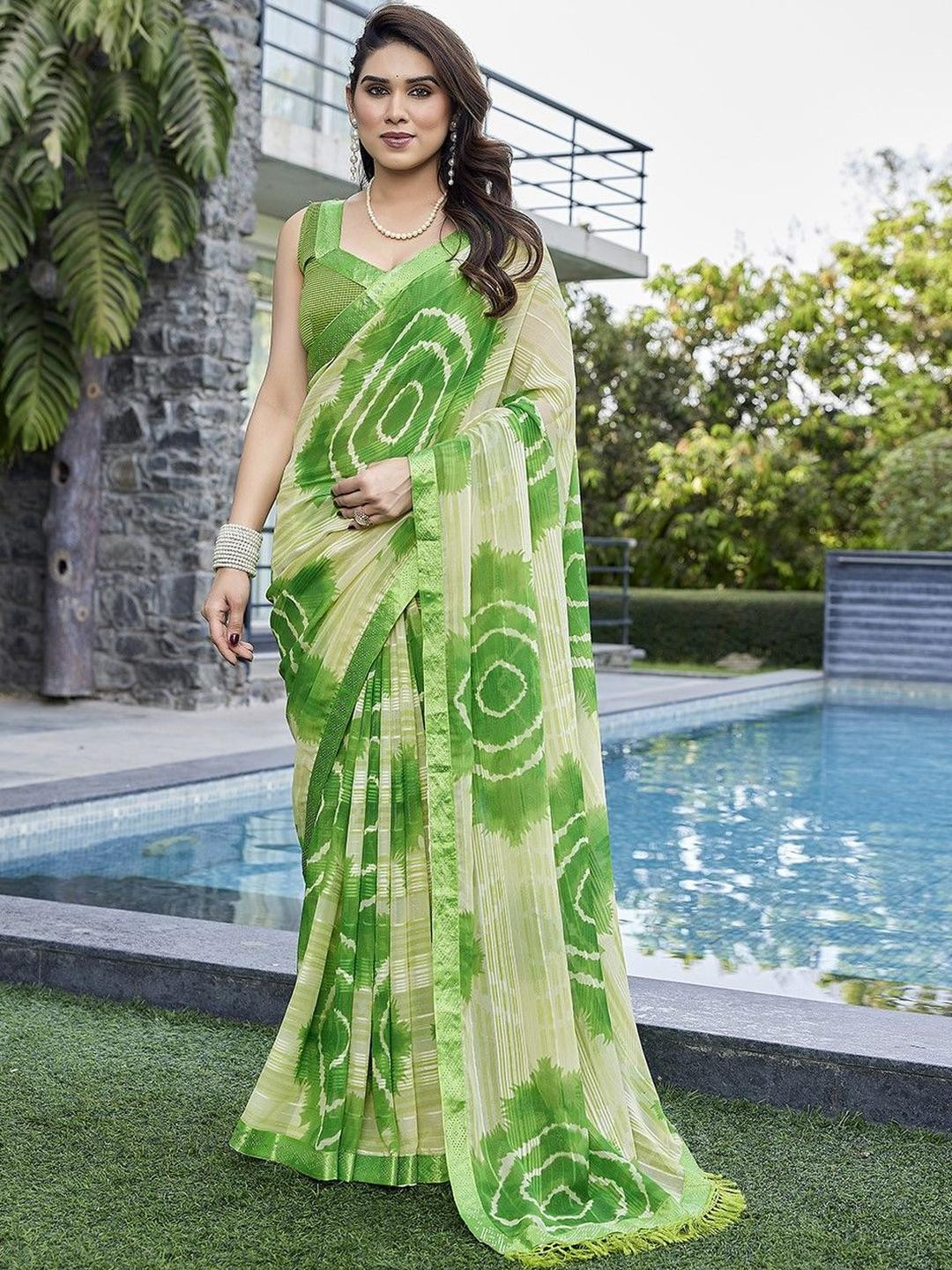 KALINI Green NA Poly Georgette Sarees