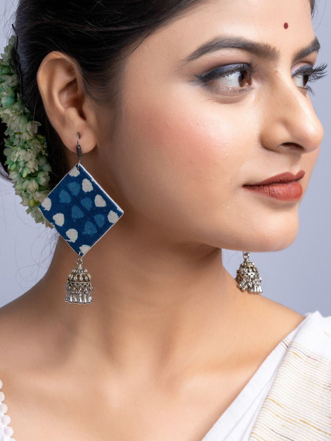 Look and Adorn Indigo Blue Fabric Jhumka Earrings