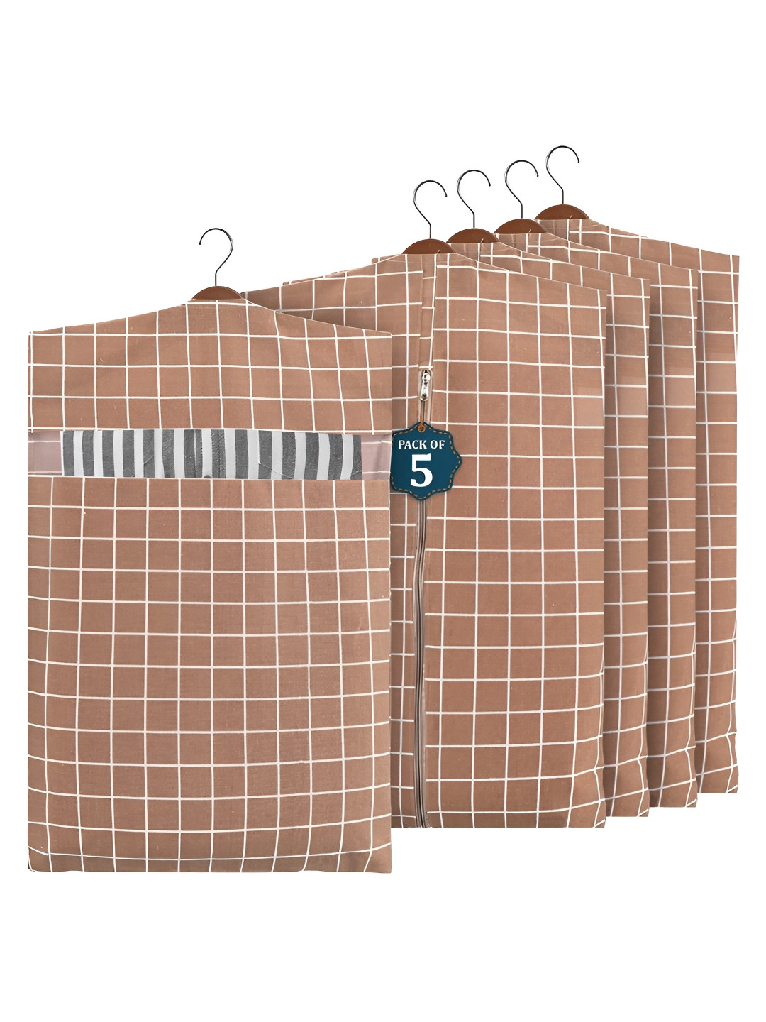 Aura Brown 5 Pcs Almirah Clothes Packing Bag Hanging Clothe Cover Multi-Utility Organisers