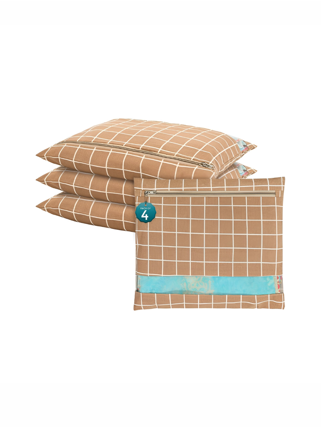 Aura Brown 4 Pcs Mesh Window Cotton Single Saree Covers & Storage Multi-Utility Organisers