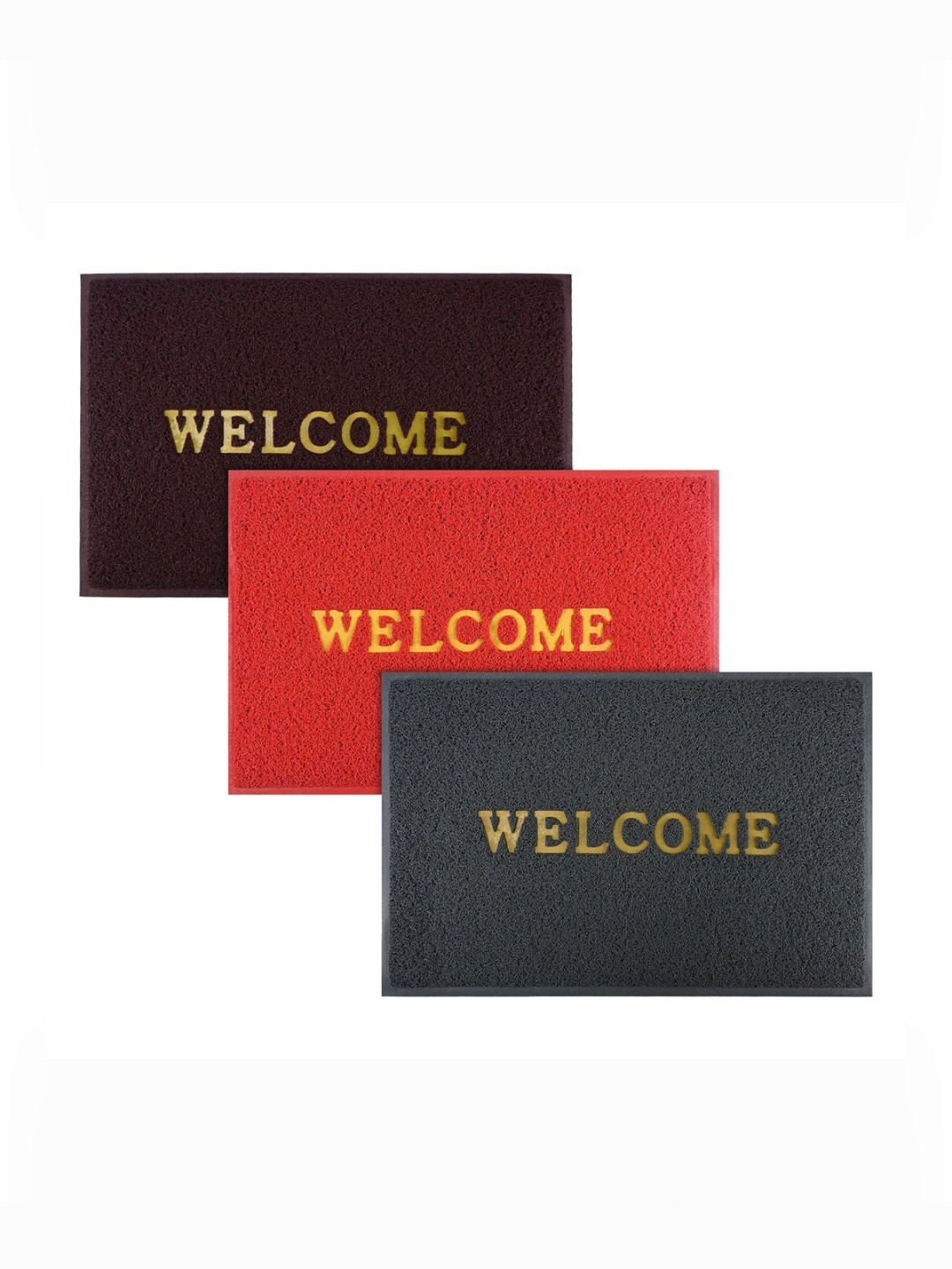 Aura 3Pcs Maroon & Red Self-Designed Anti-Slip Eco-Friendly Absorbent Large Doormats
