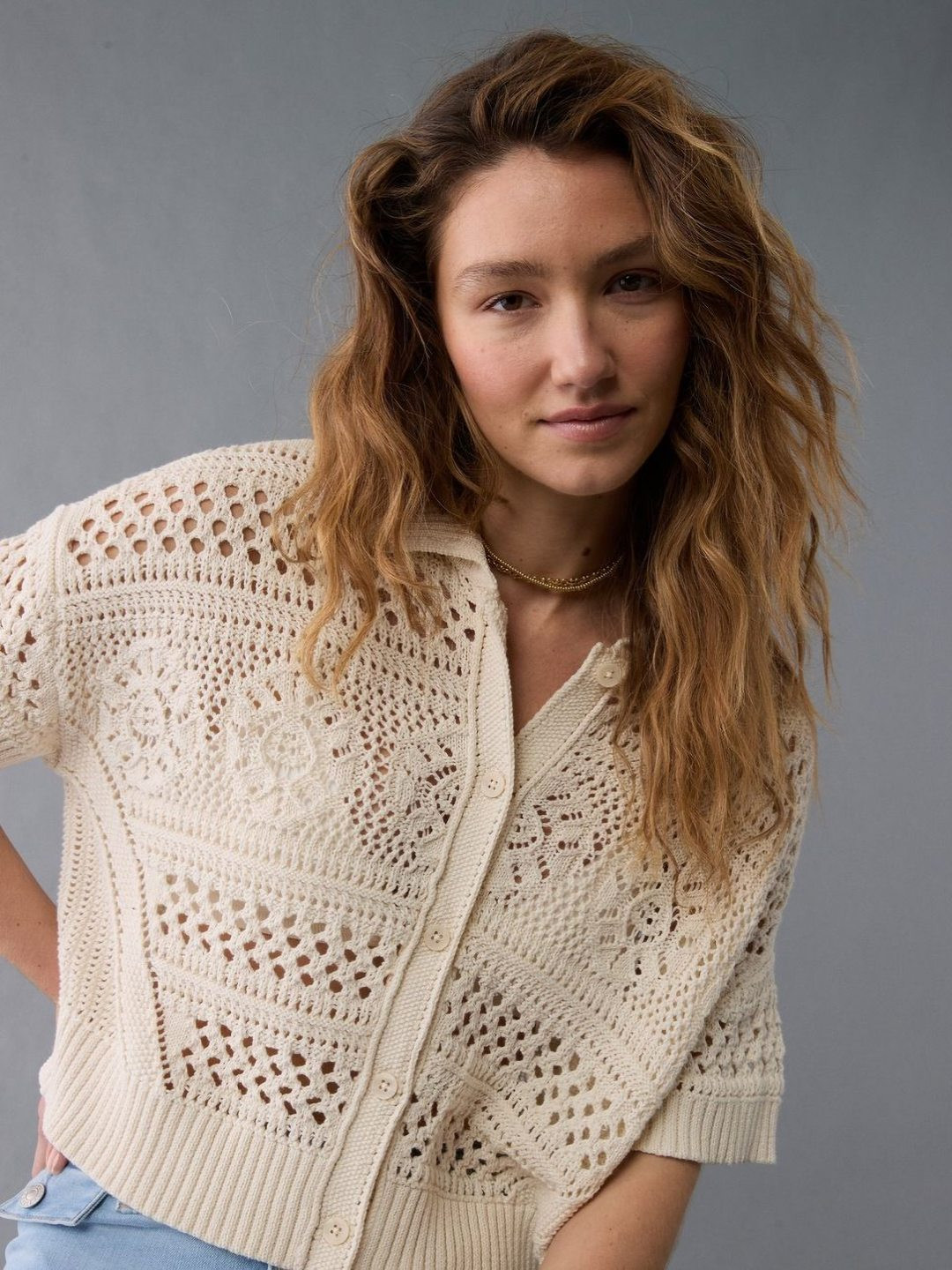 AMERICAN EAGLE OUTFITTERS Self Design Spread Collar Half Sleeves Shirt