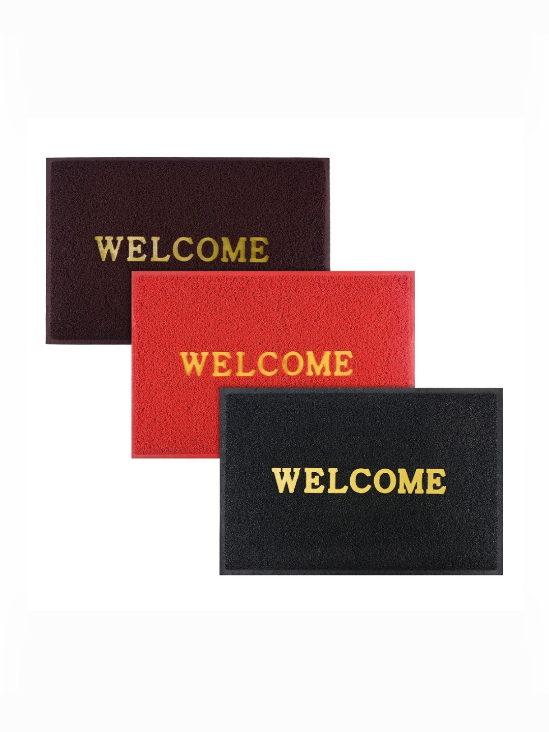 Aura 3Pcs Maroon & Red Self-Designed Anti-Slip Eco-Friendly Absorbent Large Doormats