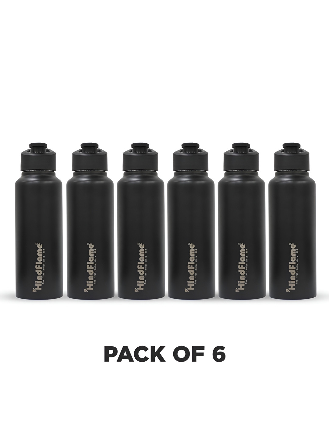 Hindflame Black Set of 6 Stainless Steel Solid Water Bottle