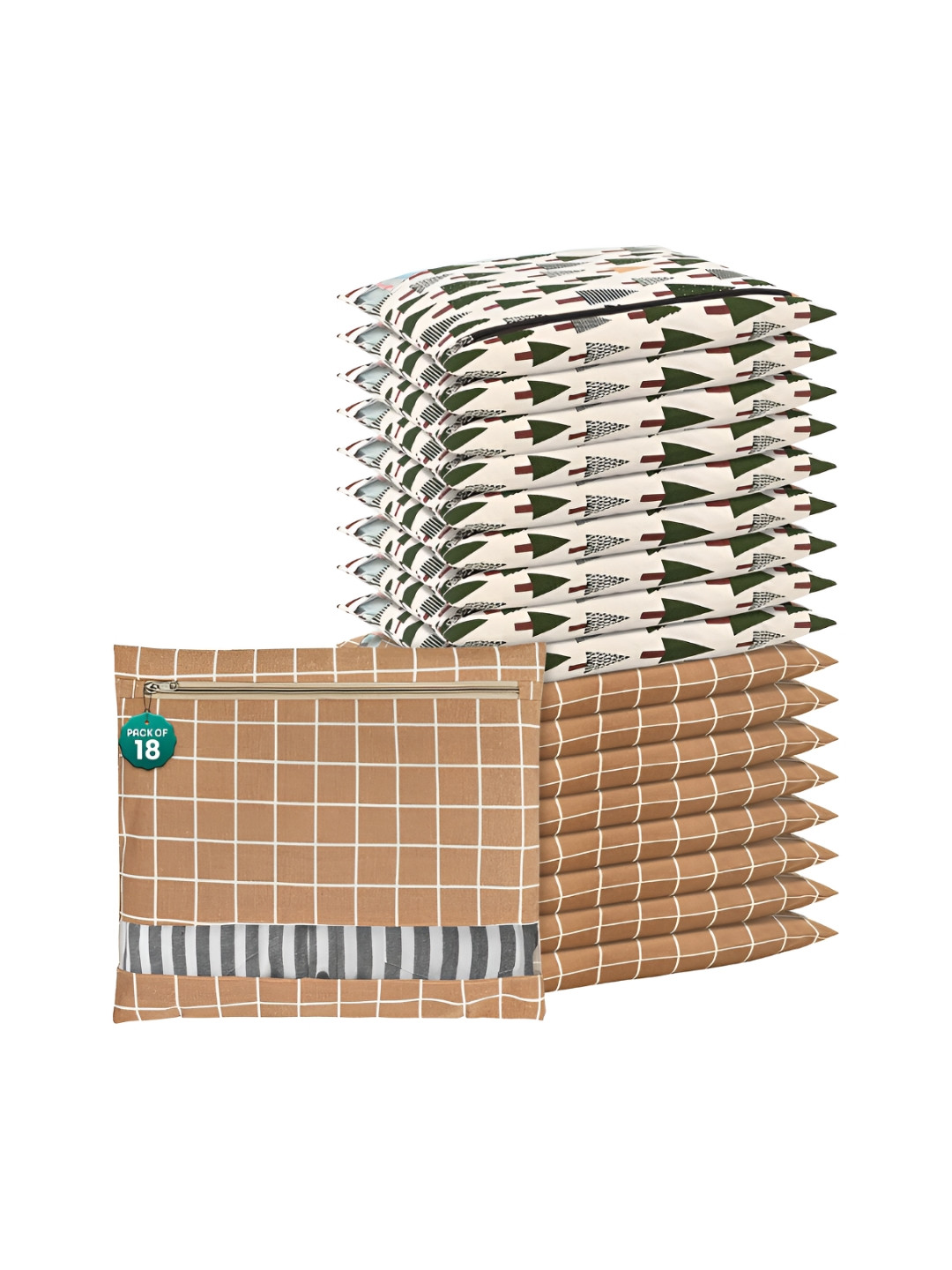 Aura Brown 18 Pcs Mesh Cotton Checked Clothes Storage Organisers