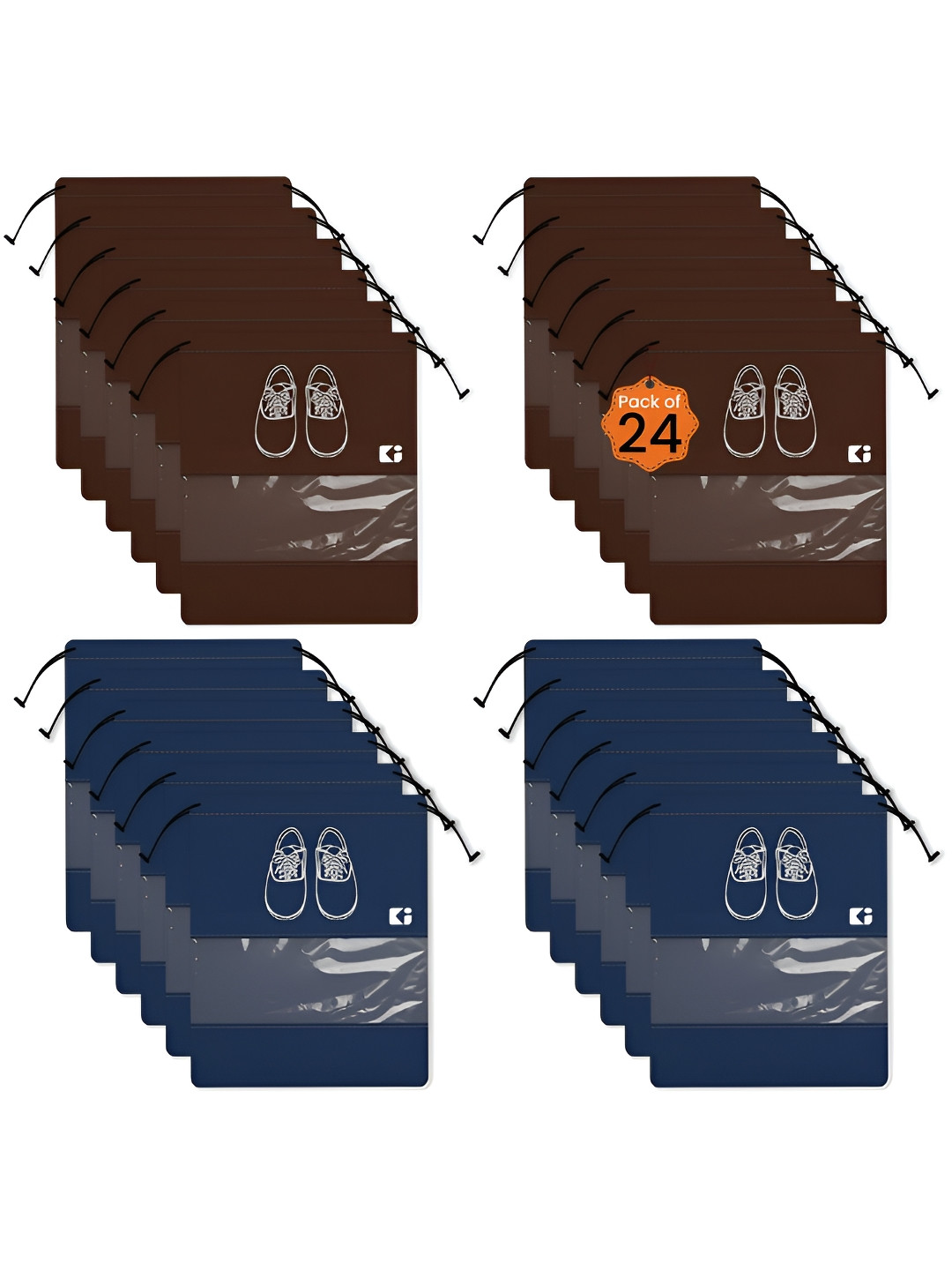 Aura Navy Blue & Coffee 24 Pcs Shoe Bag Storage Shoe Cover Travelling Shoes Organisers