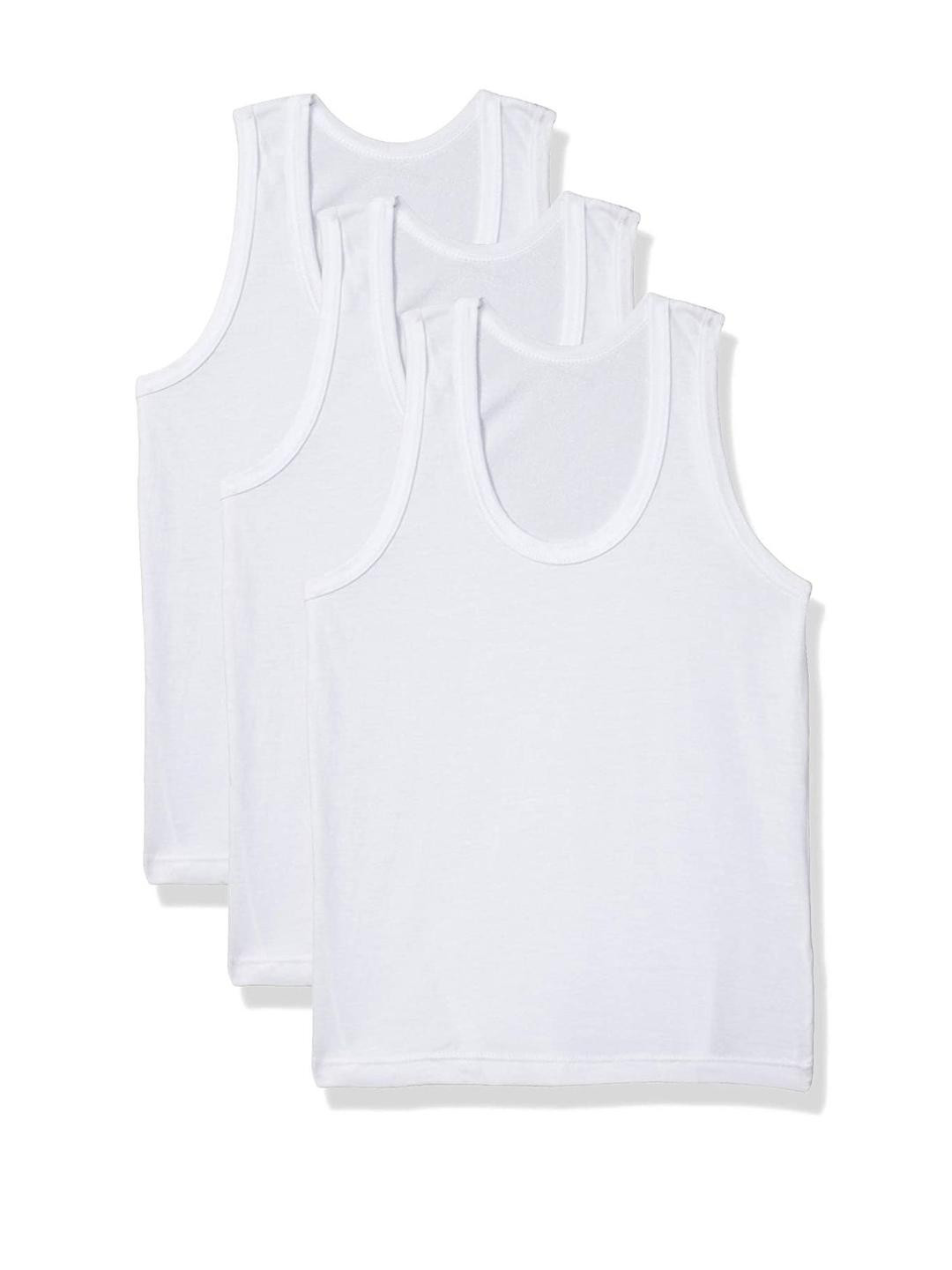 Uptakers Pack of 3 Boys White Cotton Sleeveless Vest