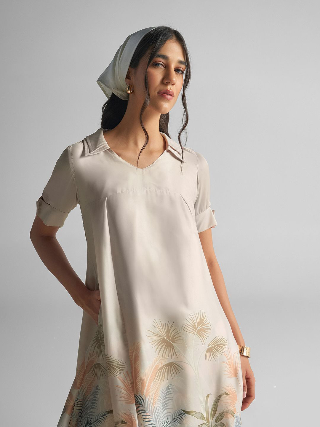 GABLOR Women Tropical Printed Collared A-Line Dress