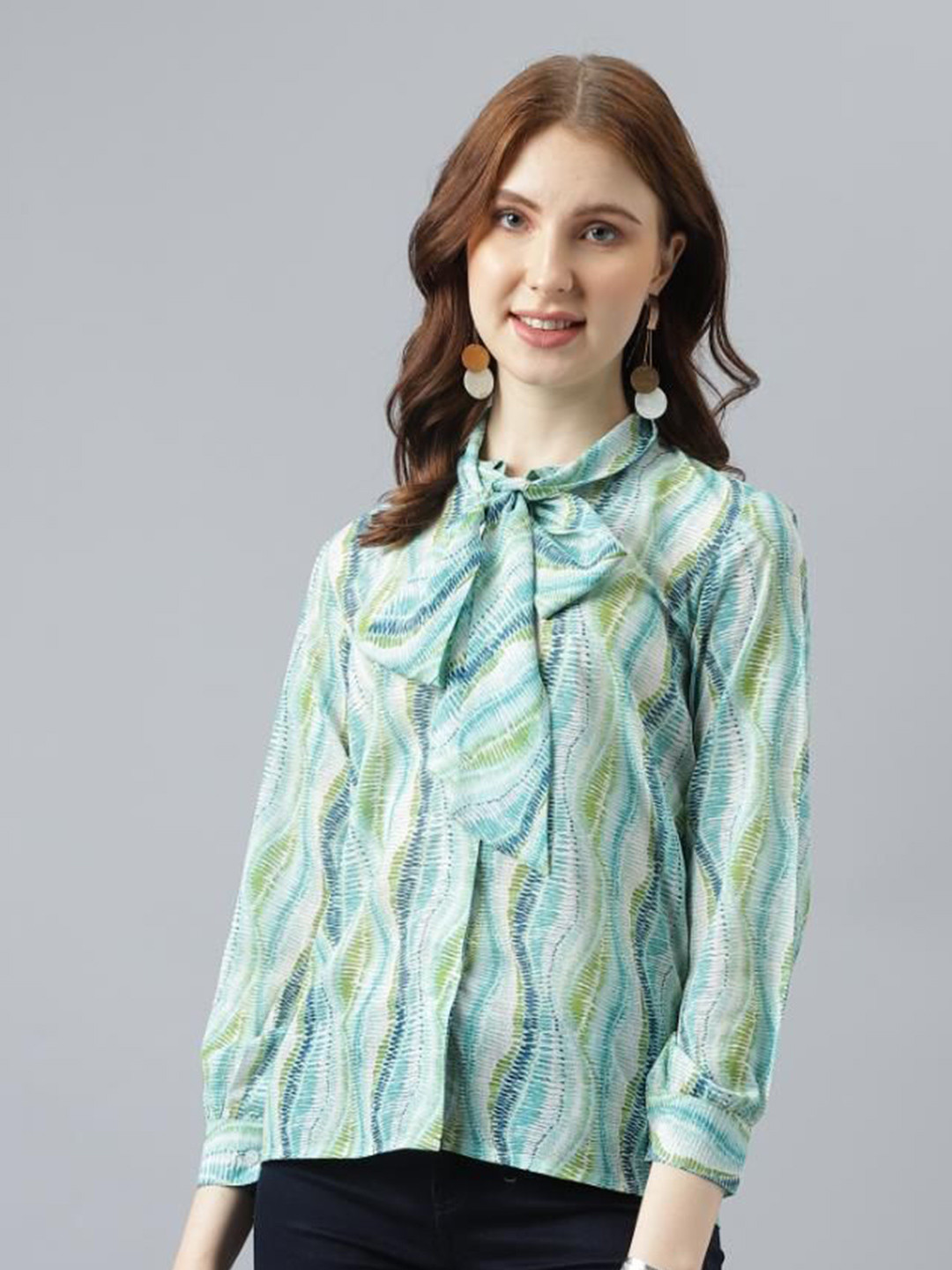 Attire Empire Premium Chevron Printed Tie-Up Collar Satin Shirt