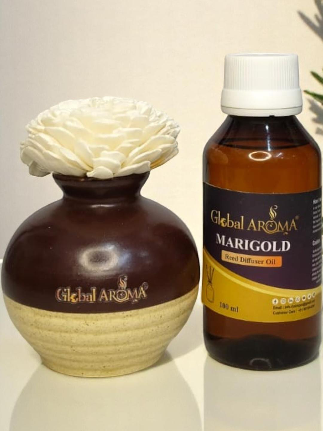 GLOBAL AROMA Marigold Fragracne Ethenic Flower Pot Reed Diffuser Set