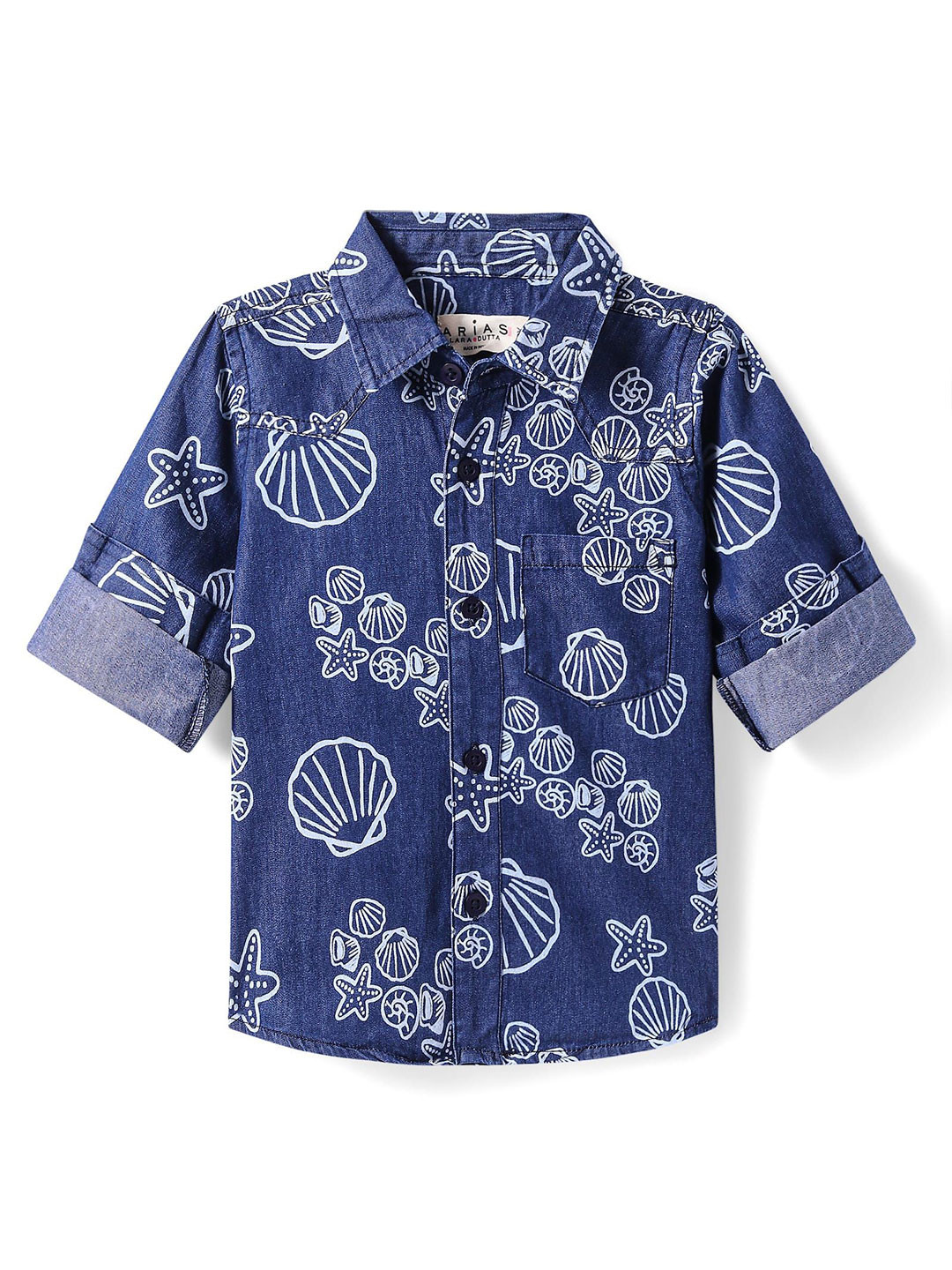 ARIAS By LARA DUTTA Boys Beach Theme Printed Washed Denim Casual Shirt
