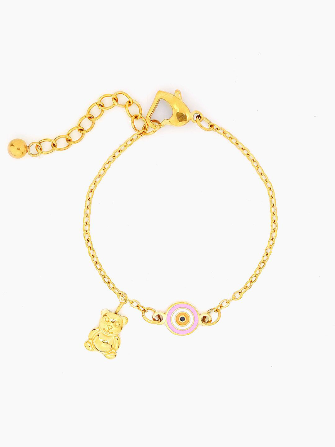 SWASHAA Kids 18K Gold-Plated Stainless Steel Evil Eye Teddy Charm Bracelet