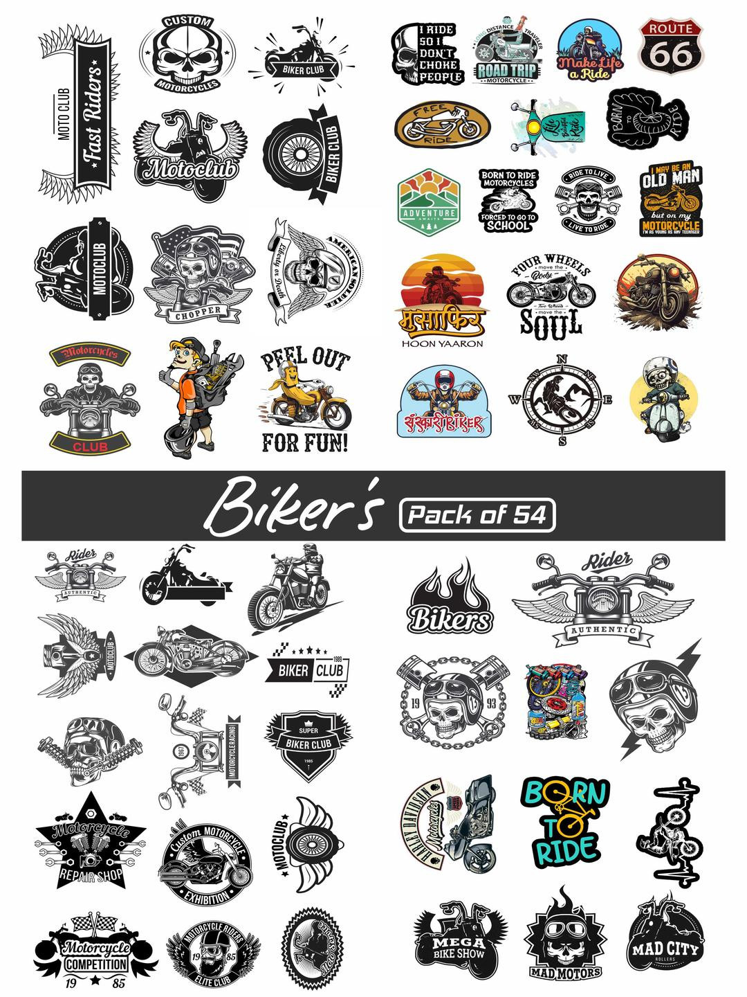 PRINTING DADDY Set of 54 Self Adhesive Bike Theme Sticker