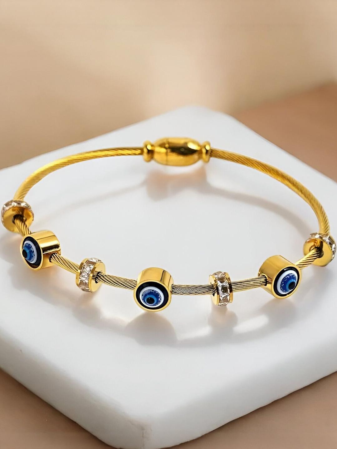 Inites Gold-Plated Magnetic Evil Eye Kada Bracelet
