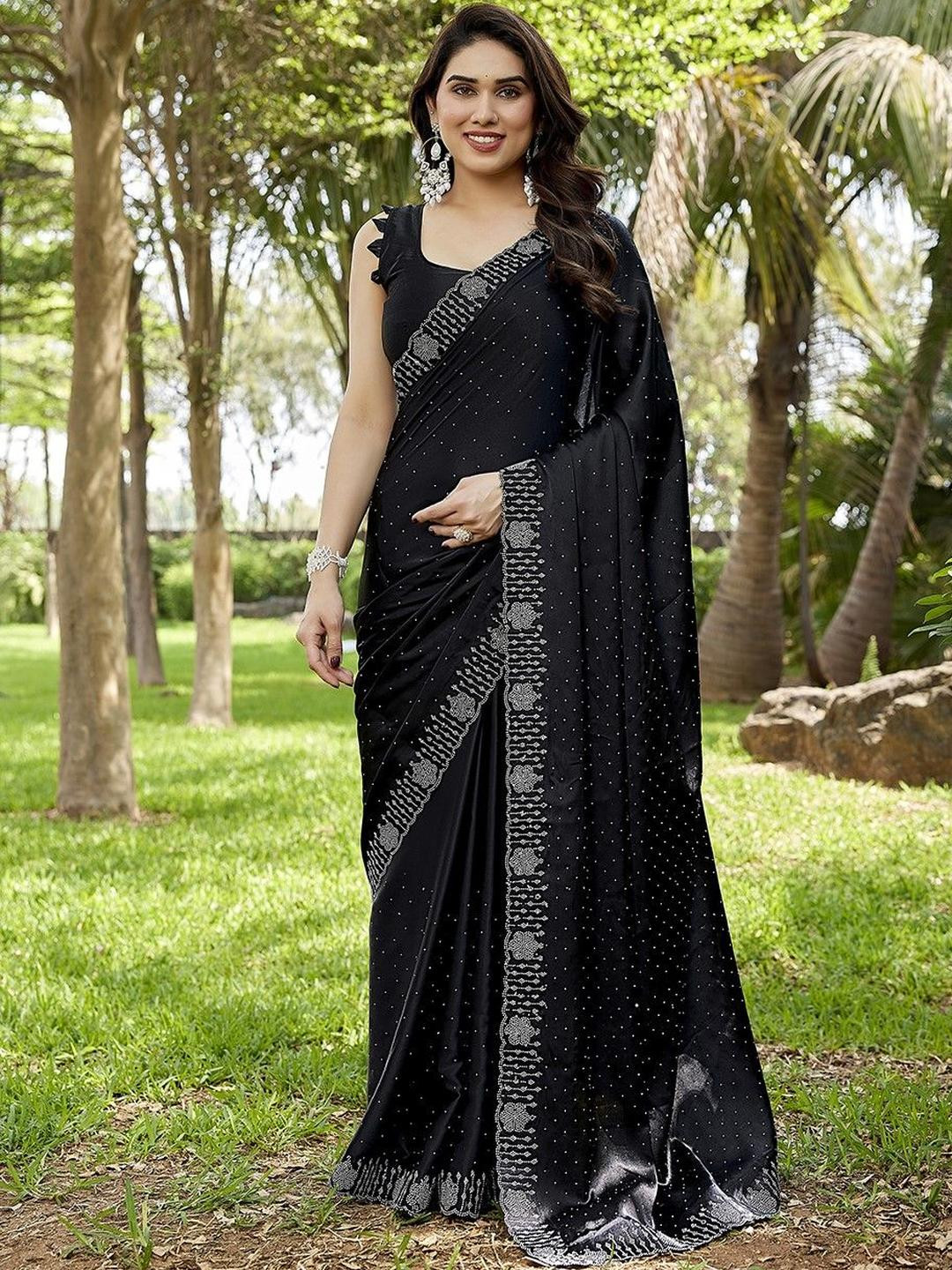 KALINI Black NA Satin Sarees