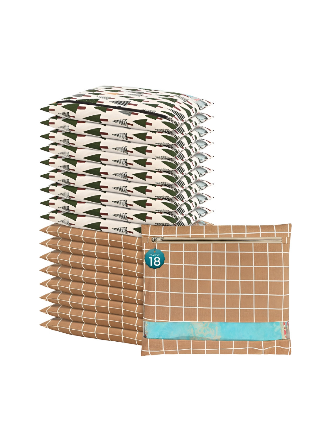 Aura Brown 18 Pcs Mesh Window Cotton Single Saree Cover & Storage Multi-Utility Organisers