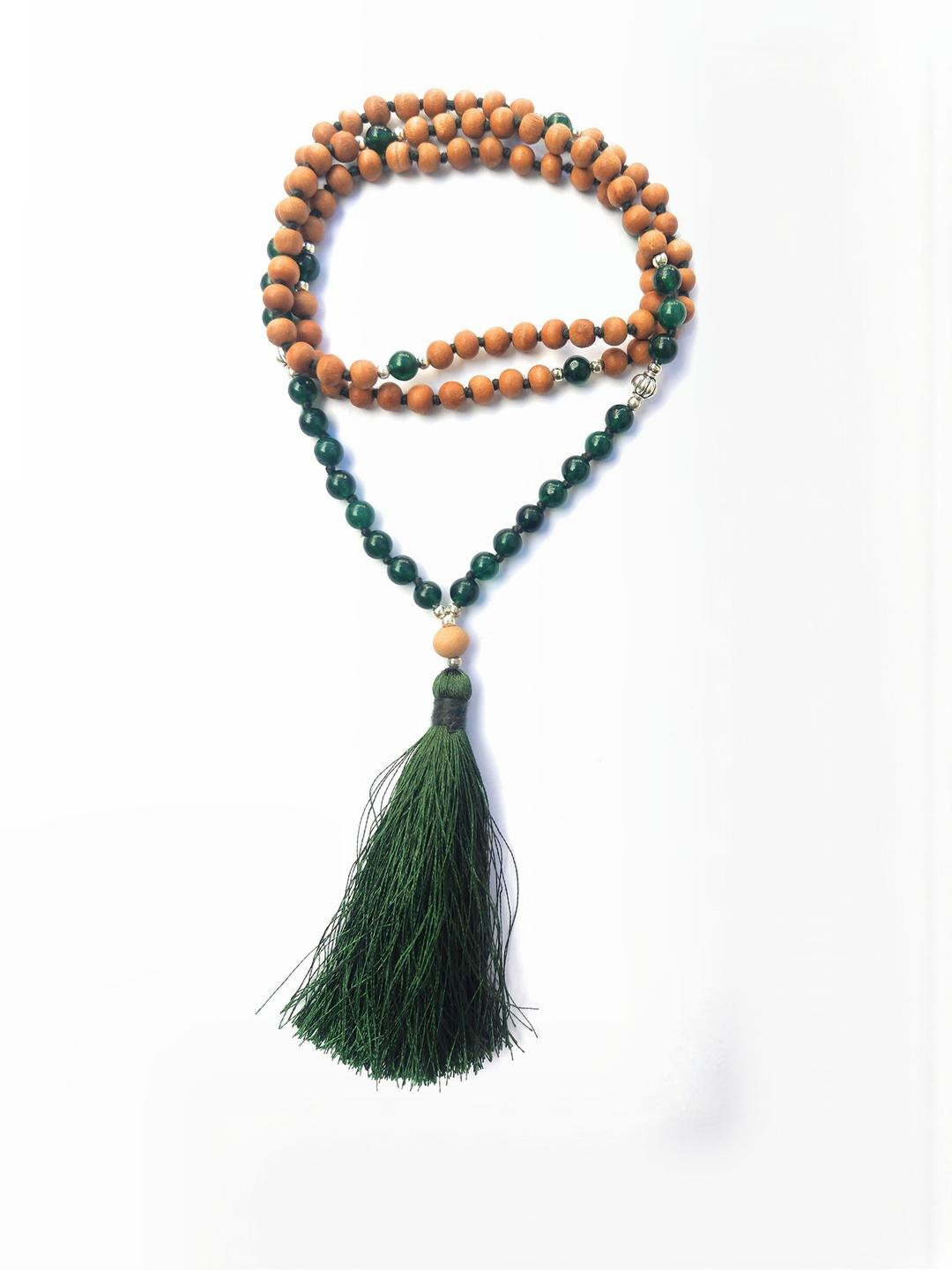 Apnisanskriti Unisex Chandan Sandalwood Green Agate Stone Designer Mala