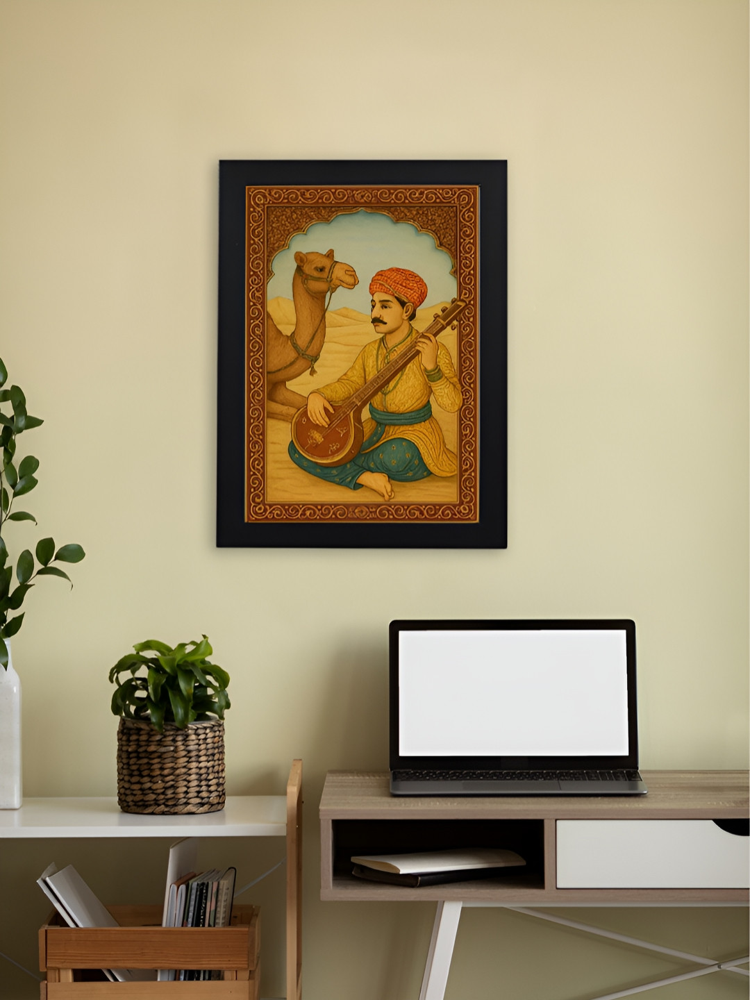 Giftii Black & Mustard Desert Melody Rajasthani Wooden Wall Art