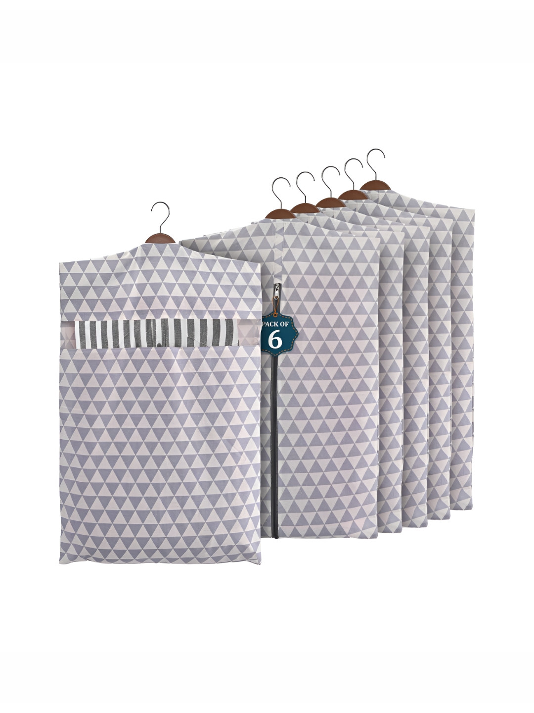 Aura Grey 6 Pcs Almirah Clothes Packing Bag Hanging Clothe Cover Multi-Utility Organisers