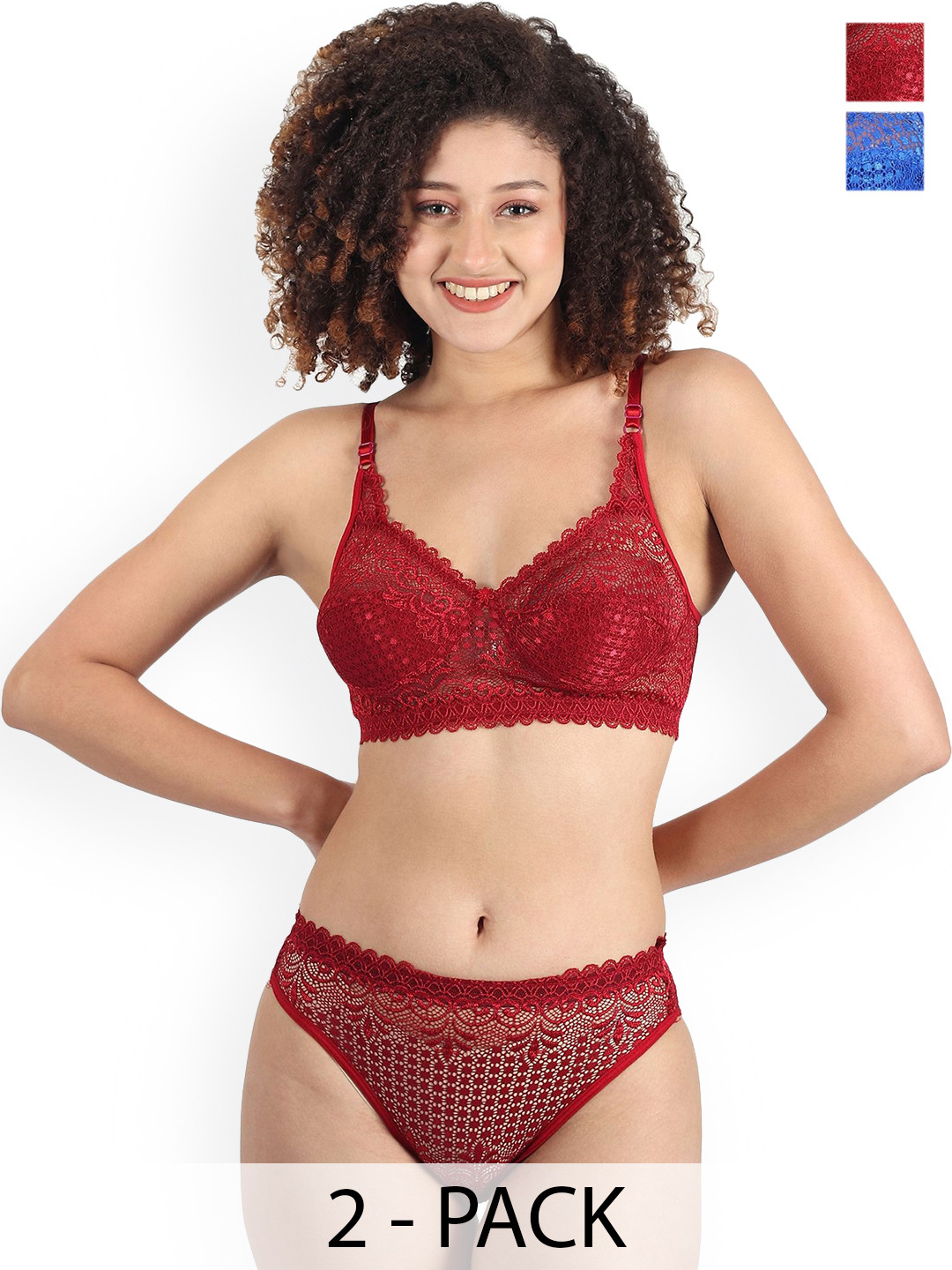 PIBU Pack Of 2 Non Padded Lingerie Sets A-Rain-Set_B,M