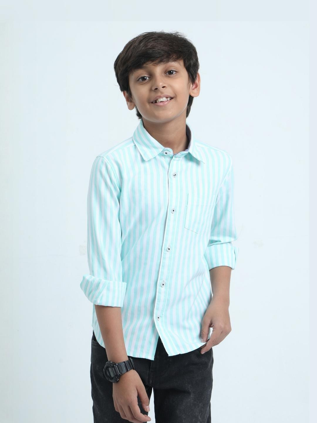 Rocket Scinece Boys Cotton Single Pocket Casual Striped Shirt