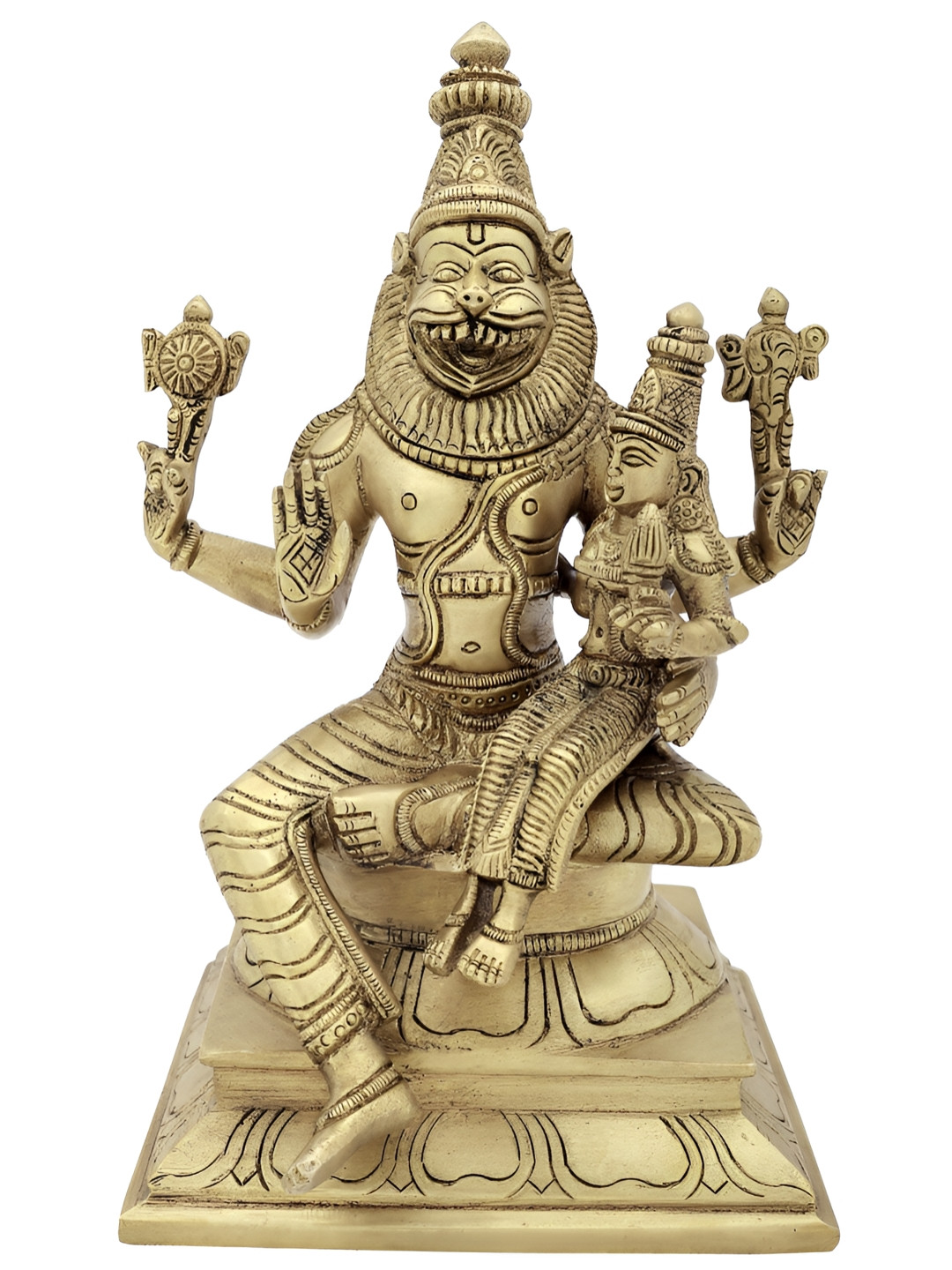 Exotic India Gold-Toned Lord Narasimha with Goddess Lakshmi Idol Showpiece