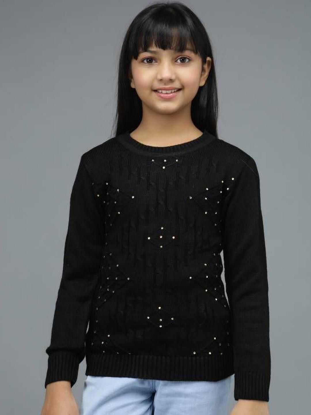 TRENDY WORLD Girls Embellished Woollen Pullover