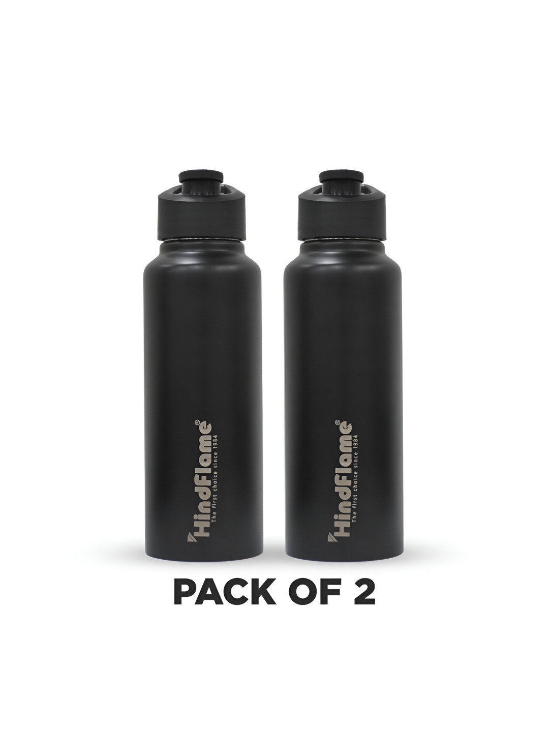 Hindflame Black 2 Pieces Stainless Steel Water Bottle 750 ml Each