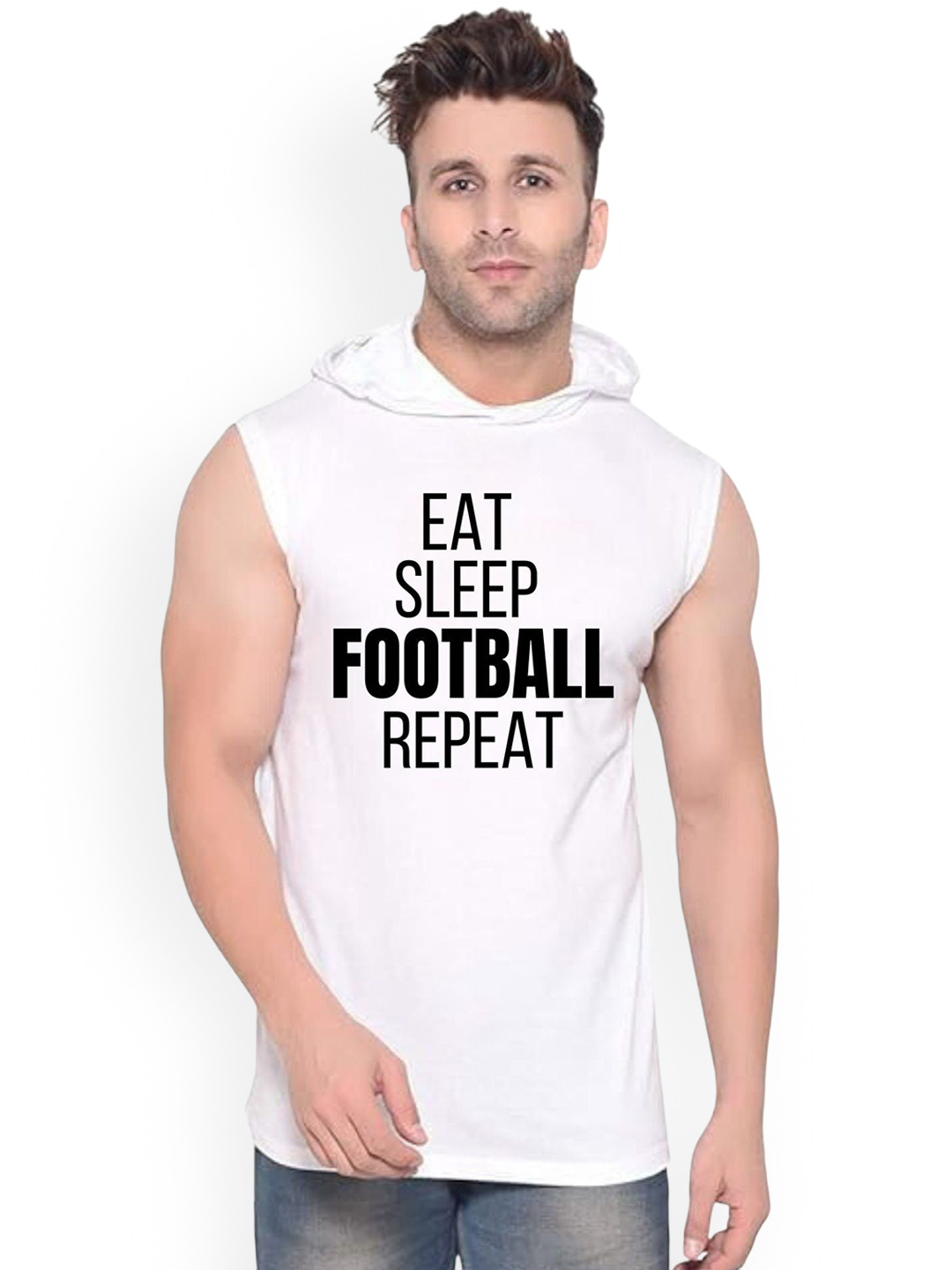 FABSTIEVE Eat Sleep Printed Gym Vest vk t-050_Print-217_gym_vest White M