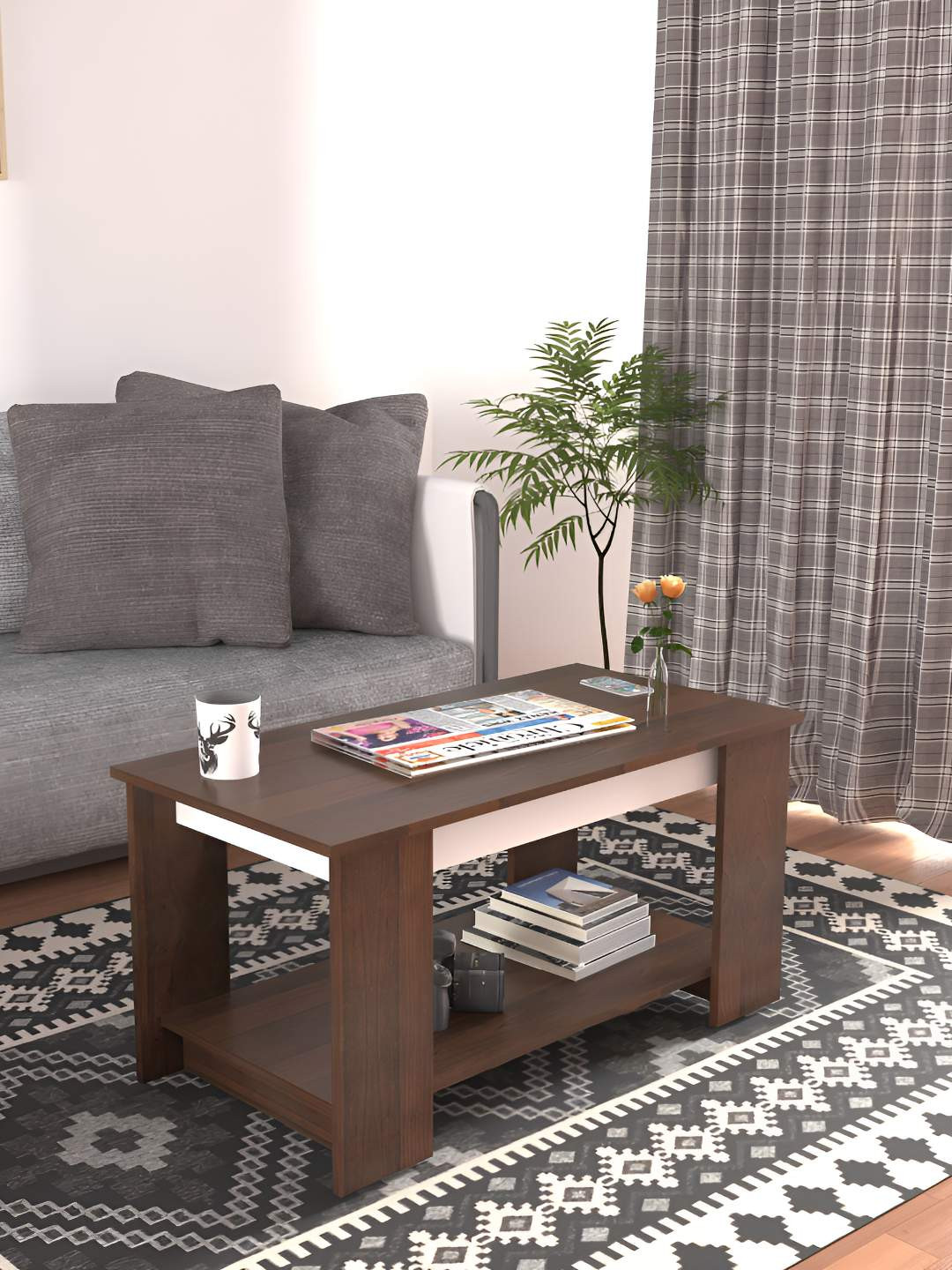 Wood Inspire Nora Brown Wooden Rectangle CoffeeTable