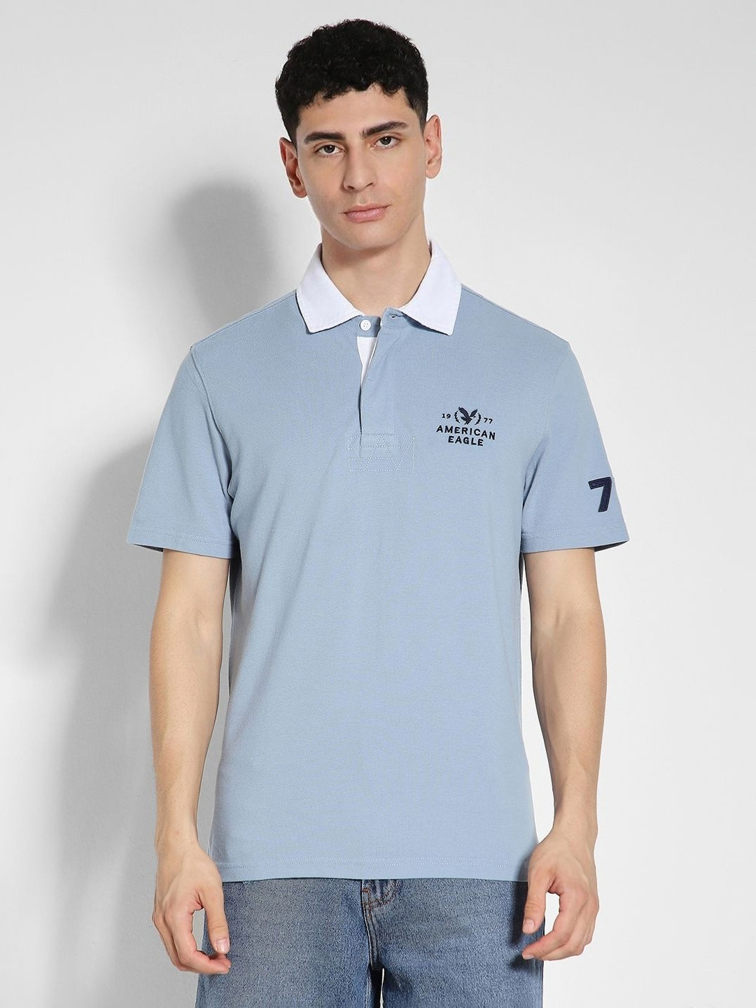 AMERICAN EAGLE OUTFITTERS Brand Logo Printed Polo Collar Cotton T-shirt