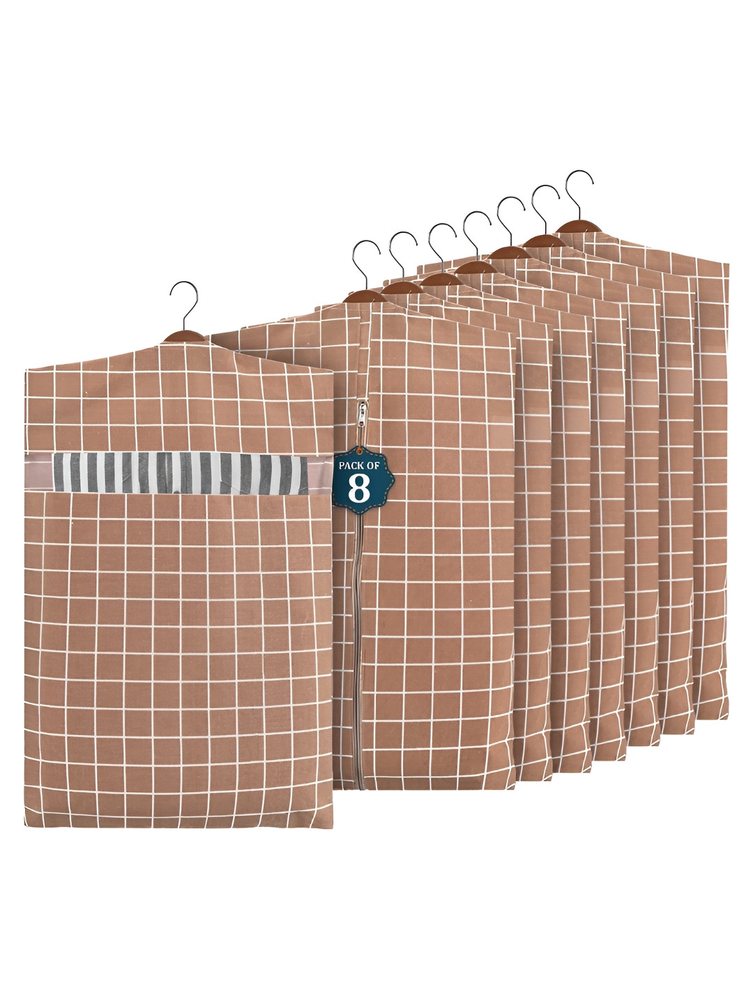 Aura Brown 8 Pcs Almirah Clothes Packing Bag Hanging Clothe Cover Multi-Utility Organisers