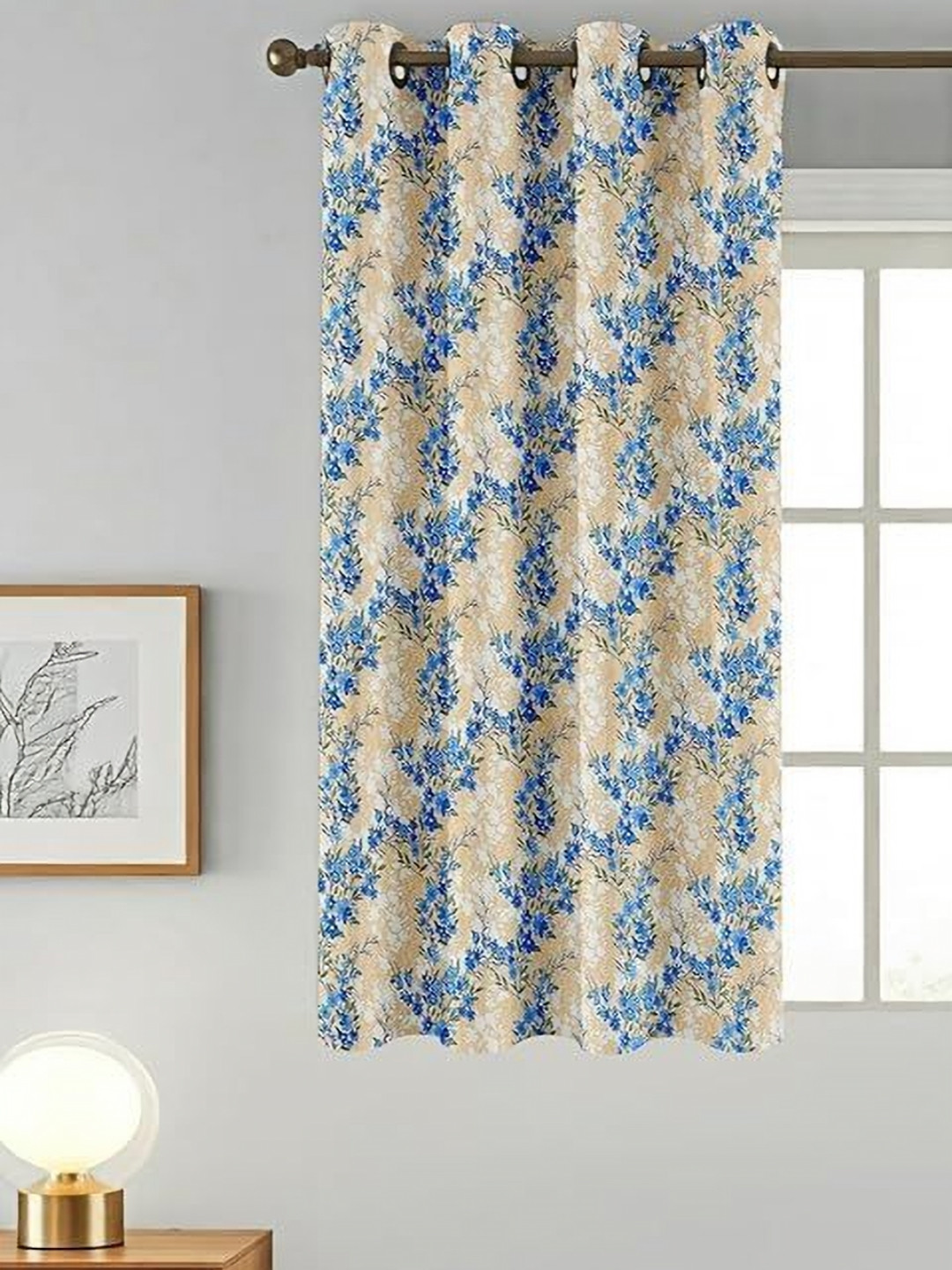 Lunar Days Blue & Yellow Floral Room Darkening Window Curtain-5FT