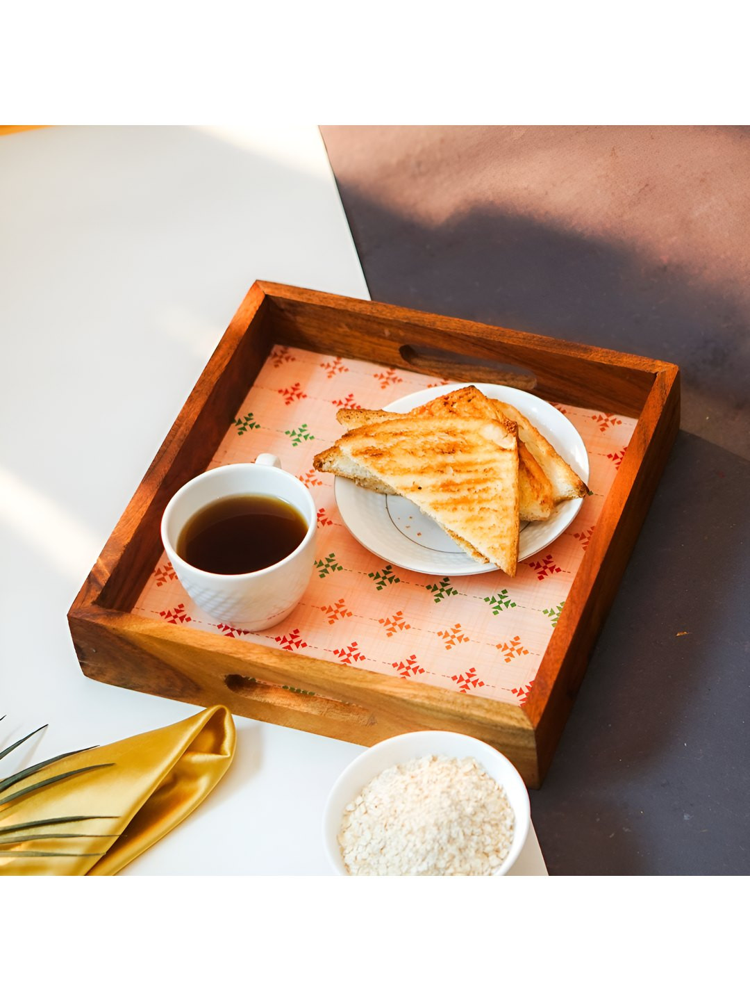 Myntra Elegant Homes Multicolor Turin Square Acacia Wooden Tray