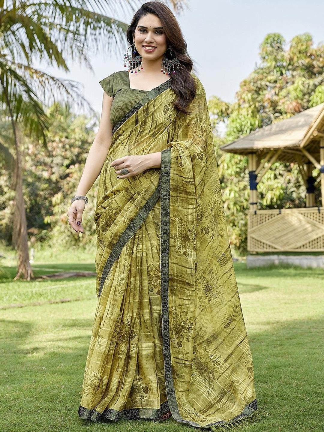 KALINI Mustard NA Poly Georgette Sarees