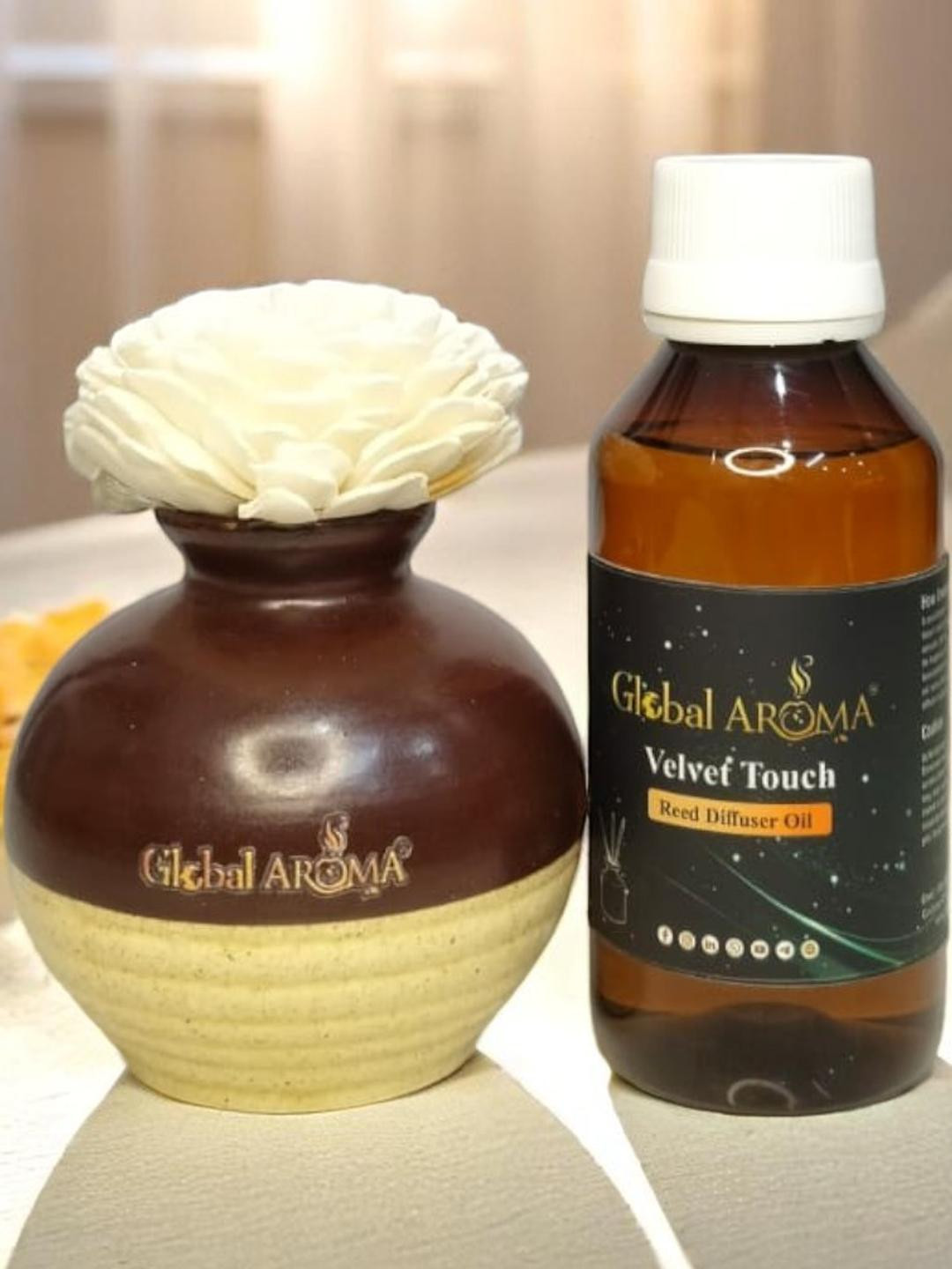 GLOBAL AROMA Velvet Touch Fragracne Flower Pot Reed Diffuser Set