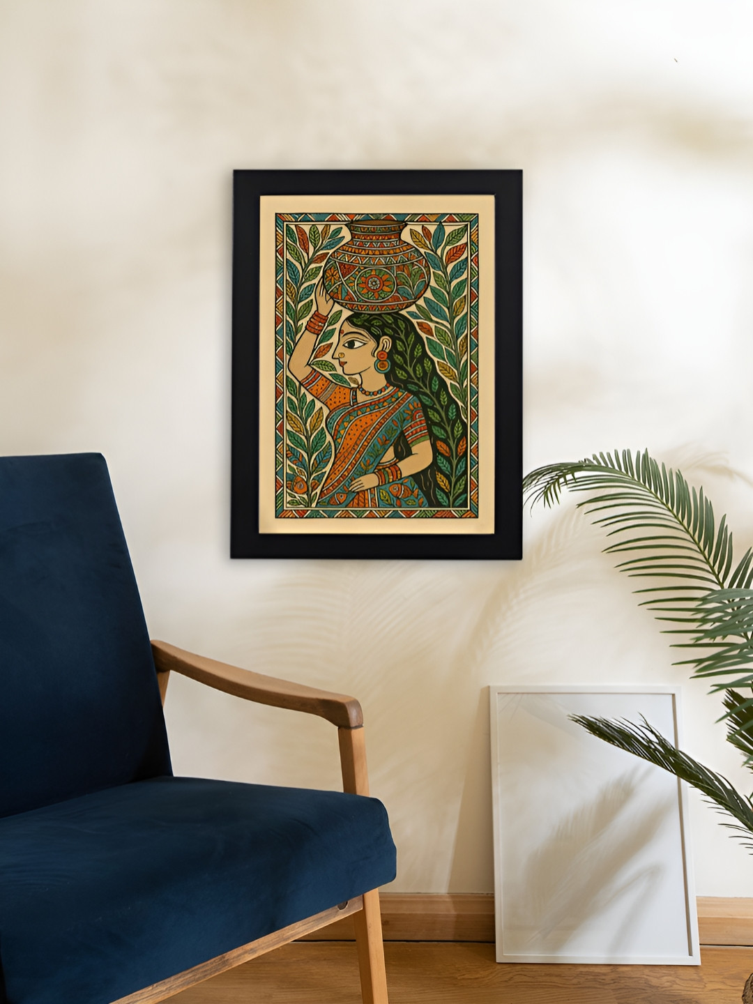 Giftii Black & Green Grace Of The Village Madhubani Folk Wooden Wall Art