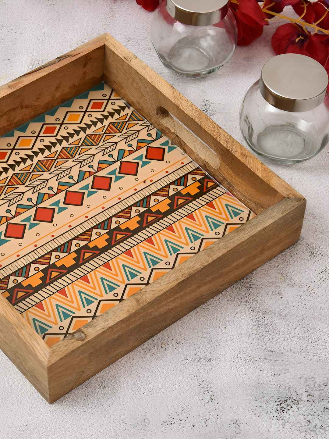Myntra Elegant Homes Brown Printed Wooden Easy & Clean Serving Tray