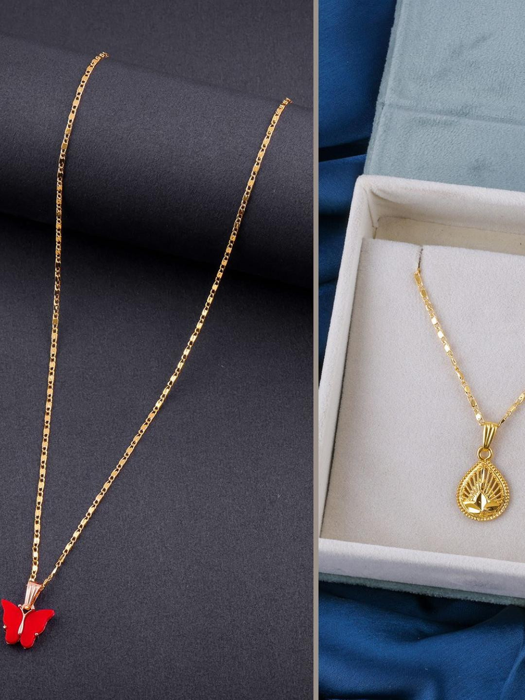 DressBerry Set of 2 Red Gold Plated Artificial Beads Beaded Butterfly Pendant Chain