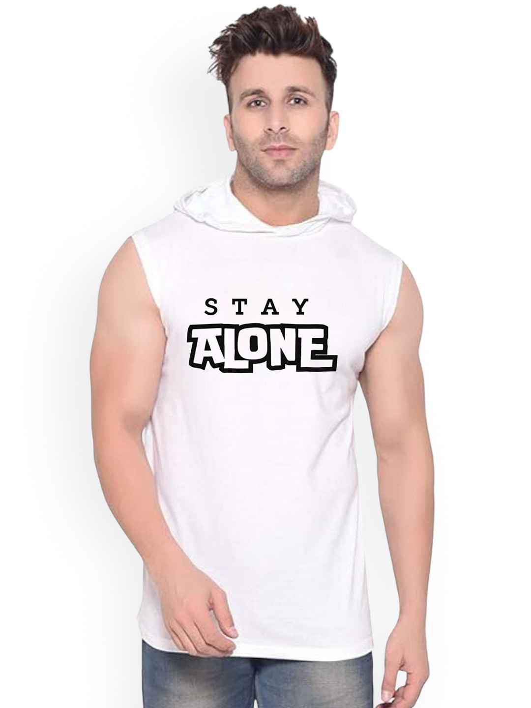 FABSTIEVE Stay Alone Printed Gym Vest vk t-050_Print-205_gym_vest White M