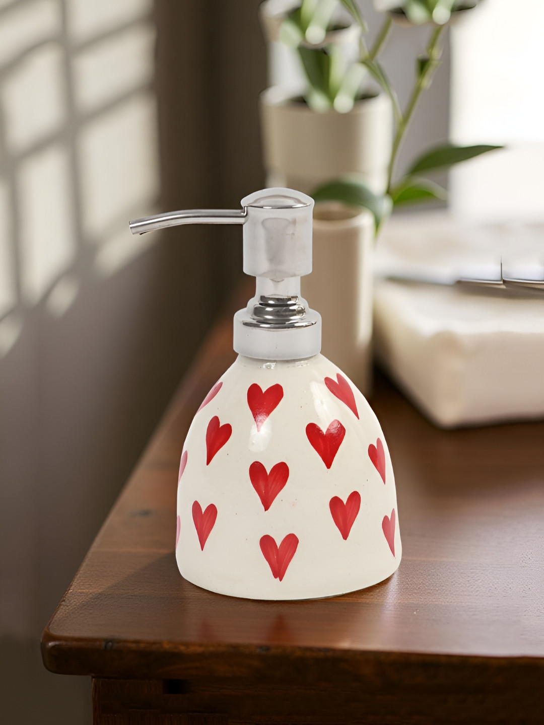 CLIO'S HERITAGE STORE Cream-Coloured & Red Printed Ceramic Soap Dispenser