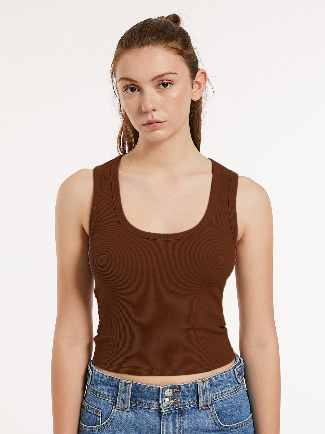 Nalax Designs Women Scoop Neck Ribbed Tank Top