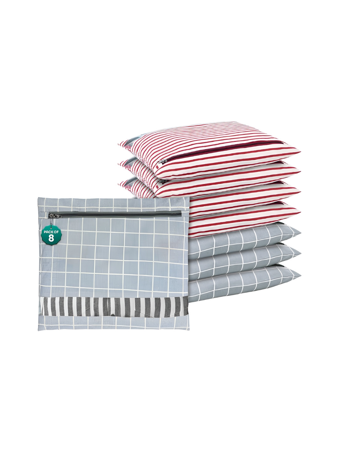 Aura Grey 8 Pieces Printed Mesh Cotton Clothes Storage Drawer Organisers